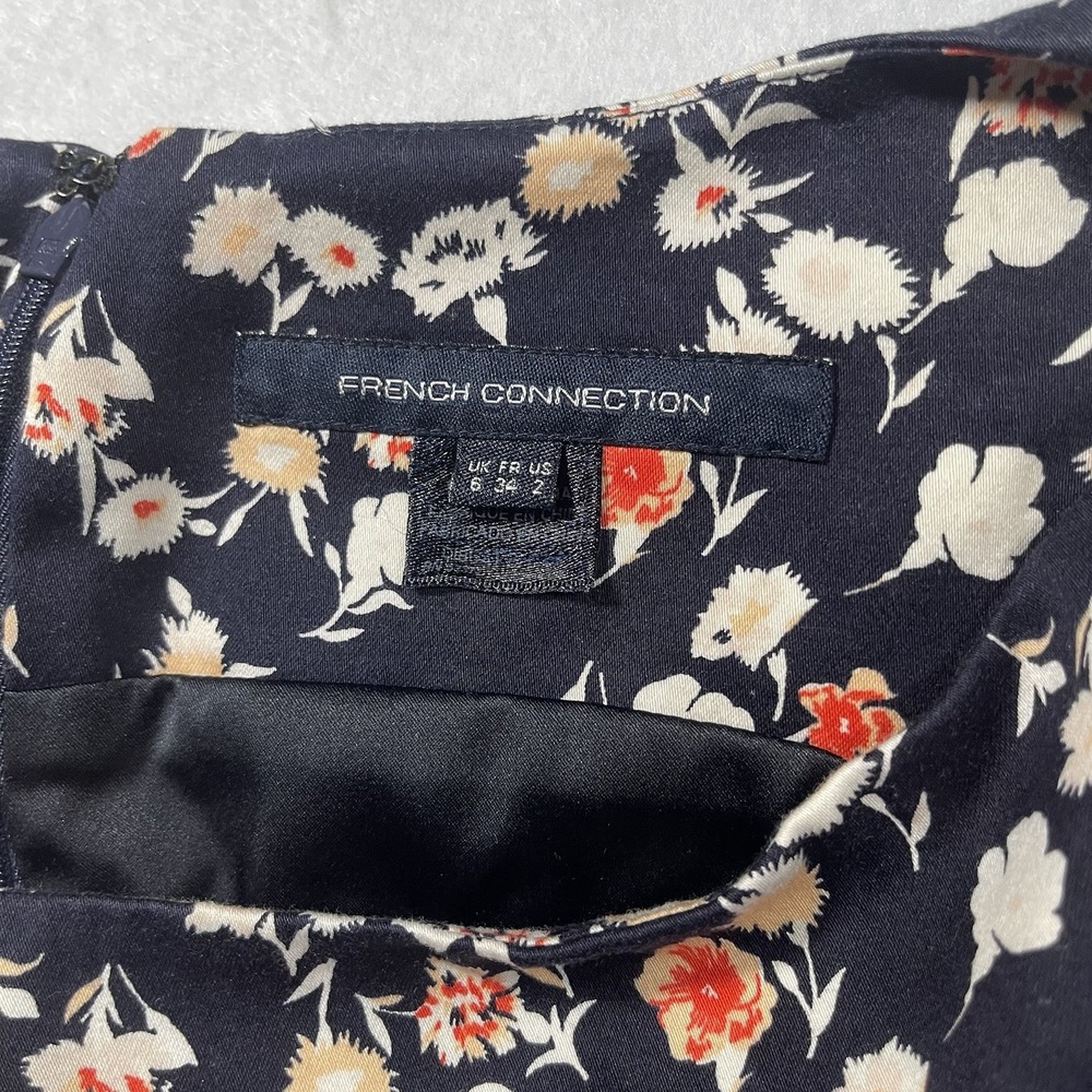 French Connection Floral Fit & Flare Dress Women's US 2 Navy Sleeveless Mini - Picture 4 of 7